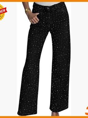 High Waisted Wide Leg Rhinestone Jeans Sparkly Y2K Baggy Denim Pants